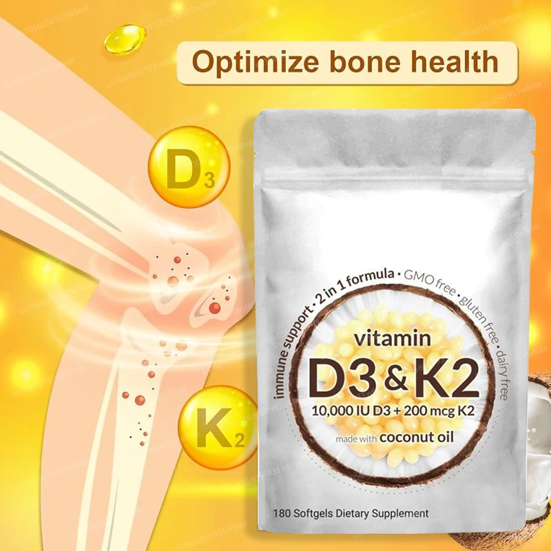 2Bag Vitamin D3+K2 Capsules Coconut Oil Softgels 2 in 1 6000mg Oregano Oil Supplement Capsules with Black Seed Oil