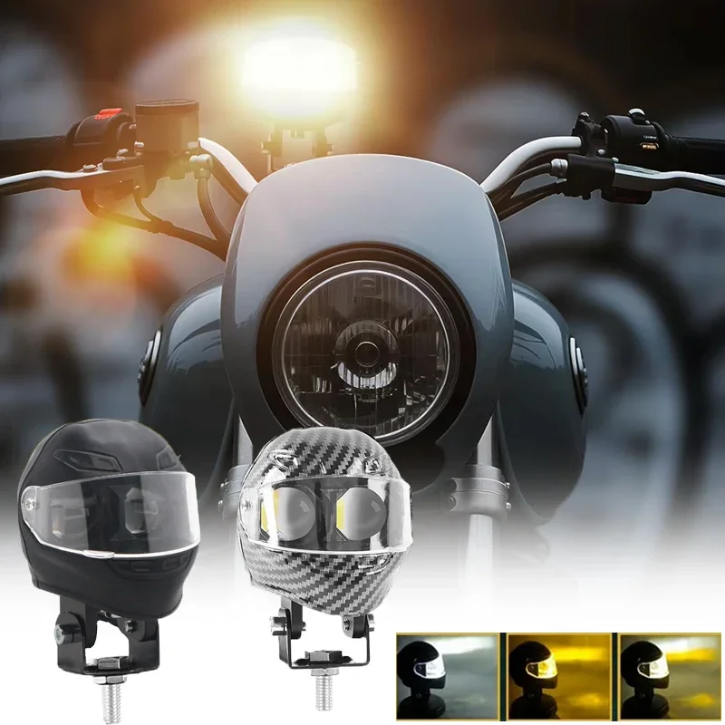 Luz de conducción antiniebla estilo casco, faro LED para motocicleta, doble ojo, lente de proyector blanca y amarilla, focos para Moto todoterreno y Tractor