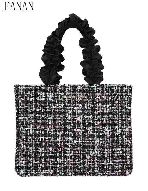 

Ручные сумки для женщин, новая твидовая ткань, плиссированная сумка через плечо с верхней ручкой, модная повседневная сумка-тоут, элегантные женские сумки