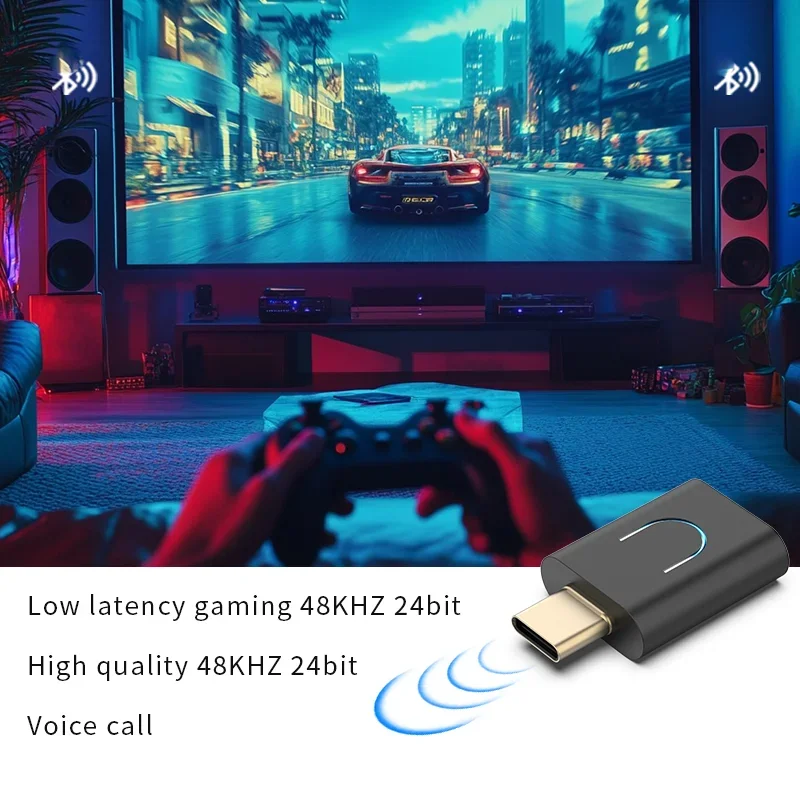 Audio LC3 Bluetooth-fit 5.4 Audio Transmitter aptX-LL/HD Type-c Wireless Stereo Music Adapter with Auracast for PS4/5 PC TV