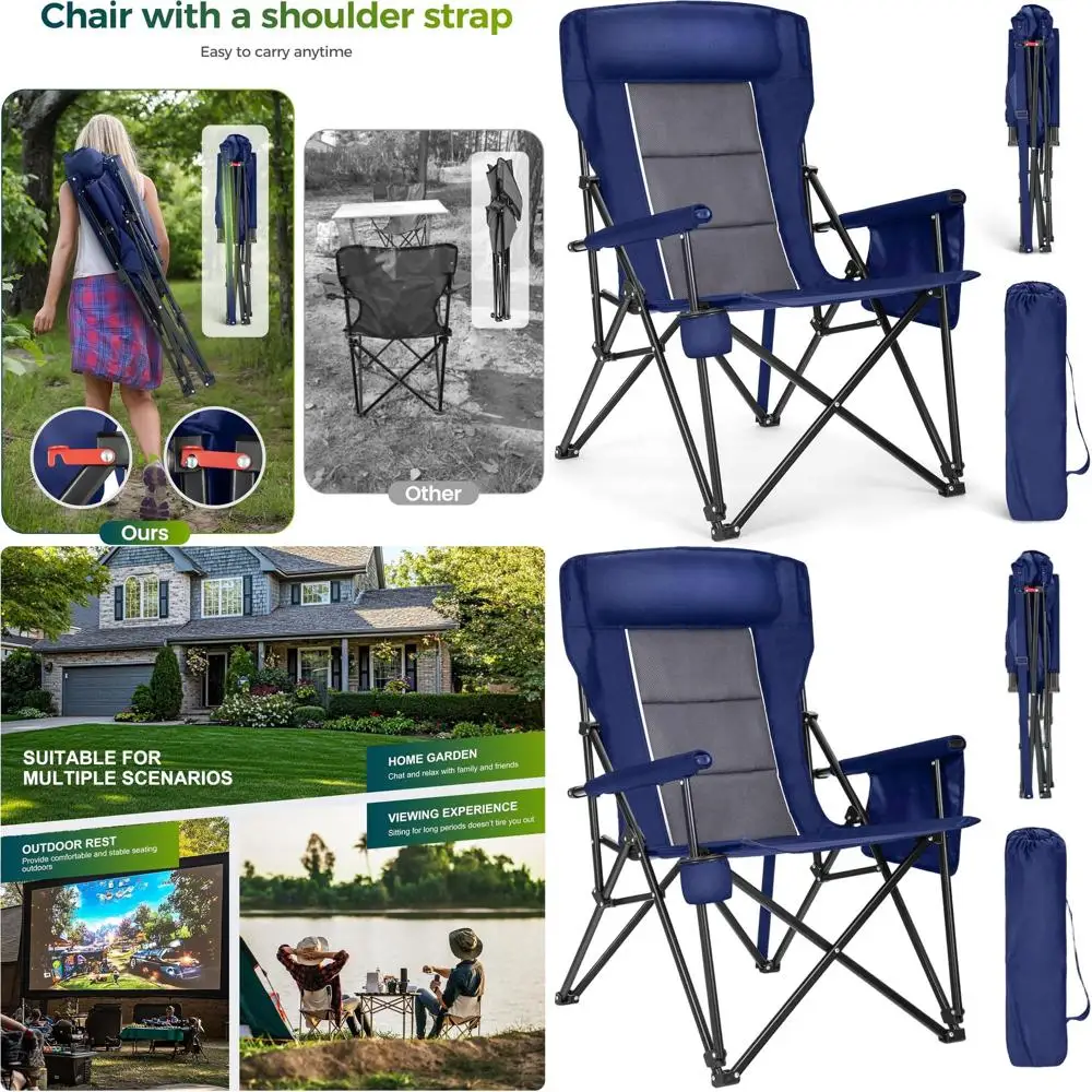 

High-Capacity Oversized Folding Chairs with High Backrest, Cup Holders, and Pockets for Adults, Supporting Up to 500lbs, Ideal f