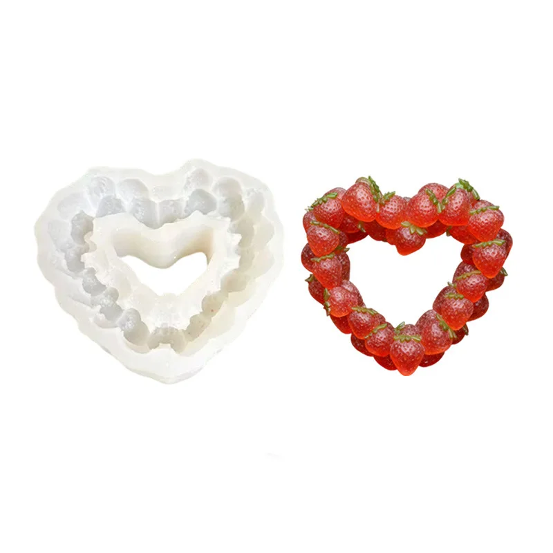 Simulation Strawberry Silicone Molds 3d Heart Shape Strawberry Love Mousse Cake Decoration Fudge Silicone Mold Baking Tools