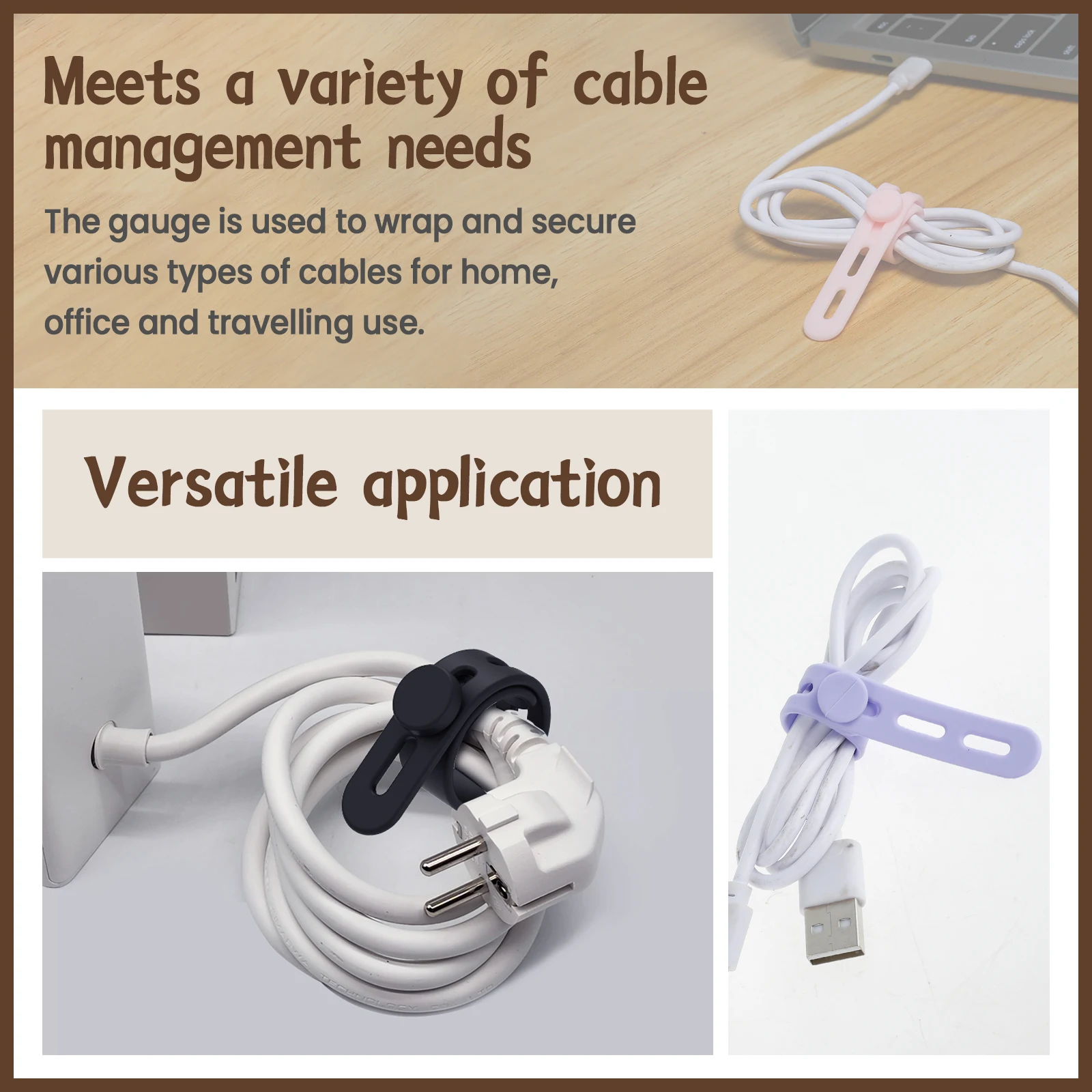 30Pcs Silicone Cable Ties Adjustable Cable Straps Black/Colorful Cord Organizer Reusable Cable Management Organizer Fastening