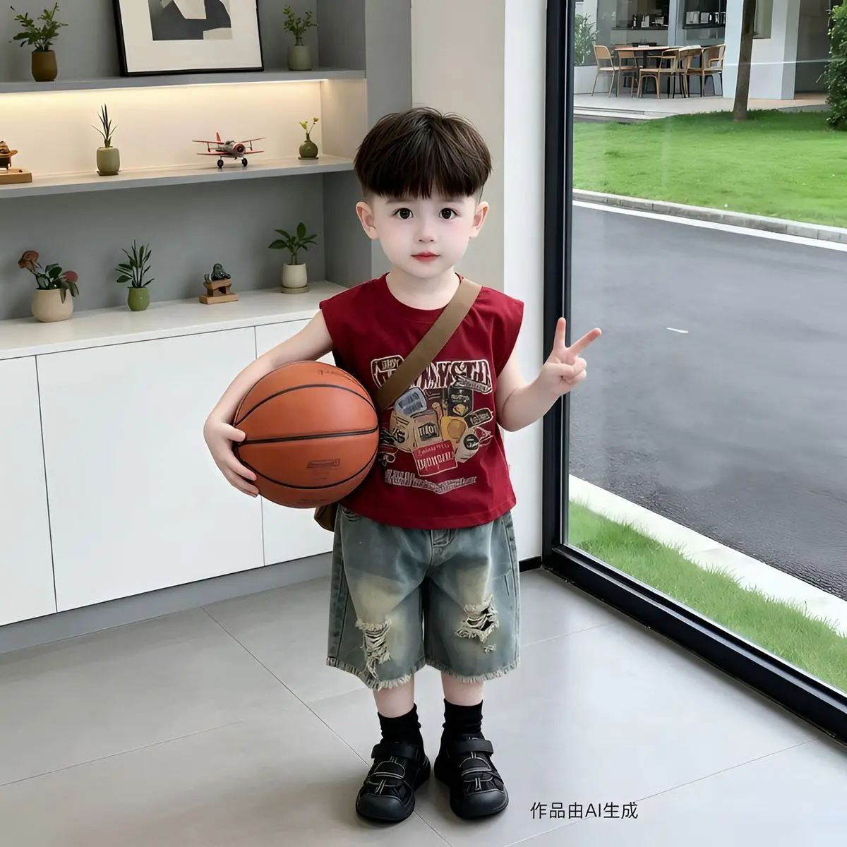 Korean Summer Children Boy girl Letter Sleeveless thin T-shirt grey Jeans Shorts Boy Classic Shorts School Boy Casual Shorts