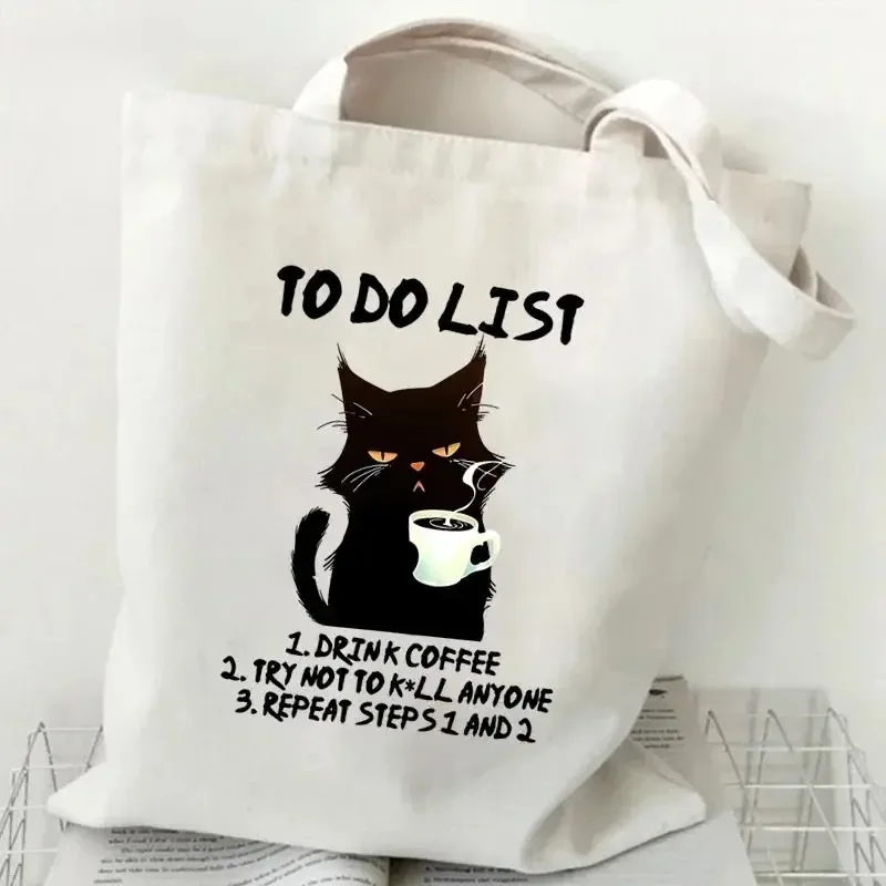 Black Cat I\'m Not Arguing Tote Bag Harajuku Resuable Eco Shopping Bag for Women Street Style Kawaii Shopper Bag Drop Student