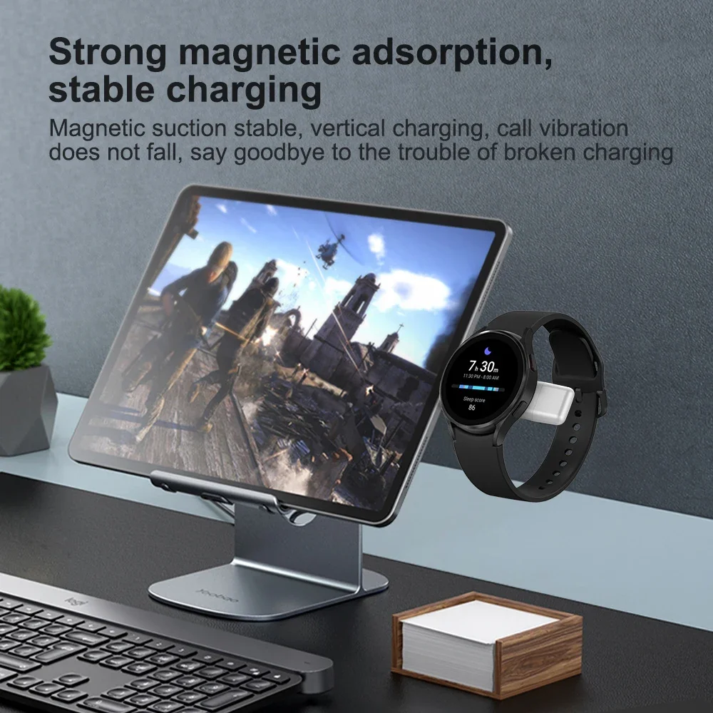 Magnetic Wireless Charger for Samsung Galaxy Watch 6 5 4 3 Pro USB A Type C Port Portable Fast Charger for Apple Watch 9 8 7 6 5