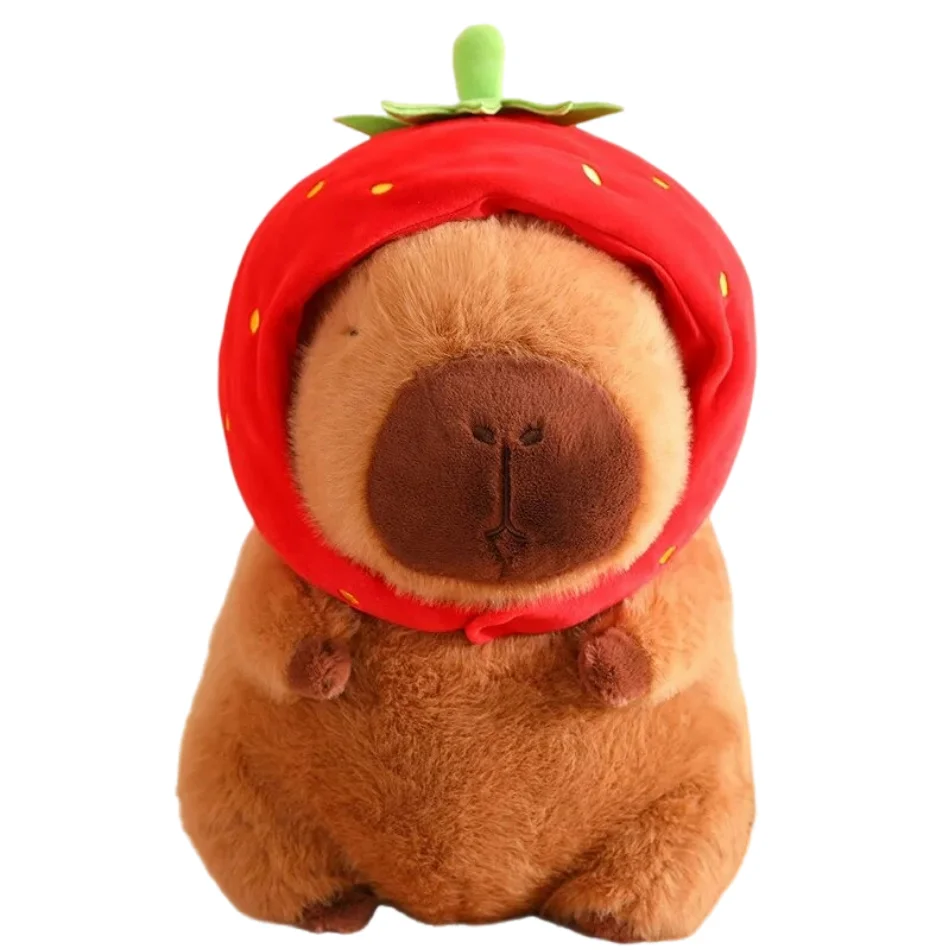 Cute Capybara Plush Toy Kawaii Fluffy Capybara With Turtle Bag Strawberry Cap Stuffed Animals Kids Gift Home Decoration