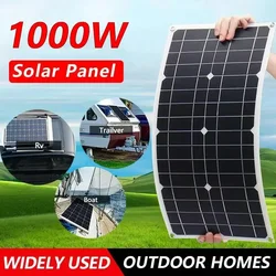 Panel Solar de silicona monocristalina de 1000W y 18V, cargador Solar Flexible de cristal único, USB Dual, 12V/5V CC, para carga de batería de coche RV