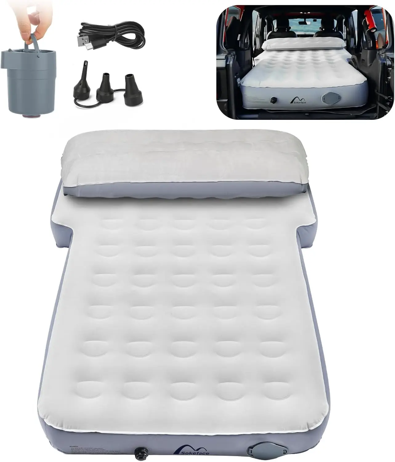 Detachable Pillow, 10inch Air Mattress for Jeep Wrangler JK JKU JL JLU Unlimited 4 Door, Heavy Duty, Car Camping, Patent Pending