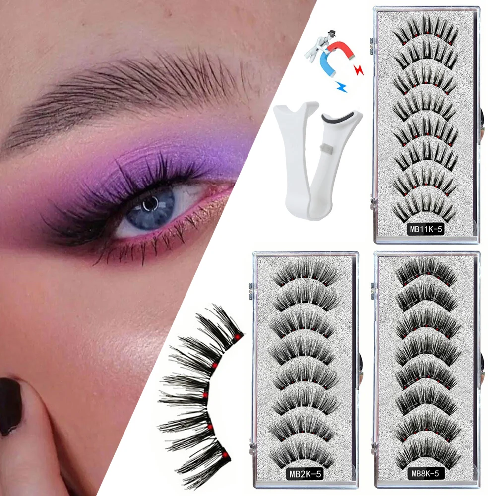 Kit de Faux-Cils Magnétiques 3D à 5 Aimants, Faux-Cils Naturels, Tige Noire, Fournitures Réutilisables, Facile à vitation