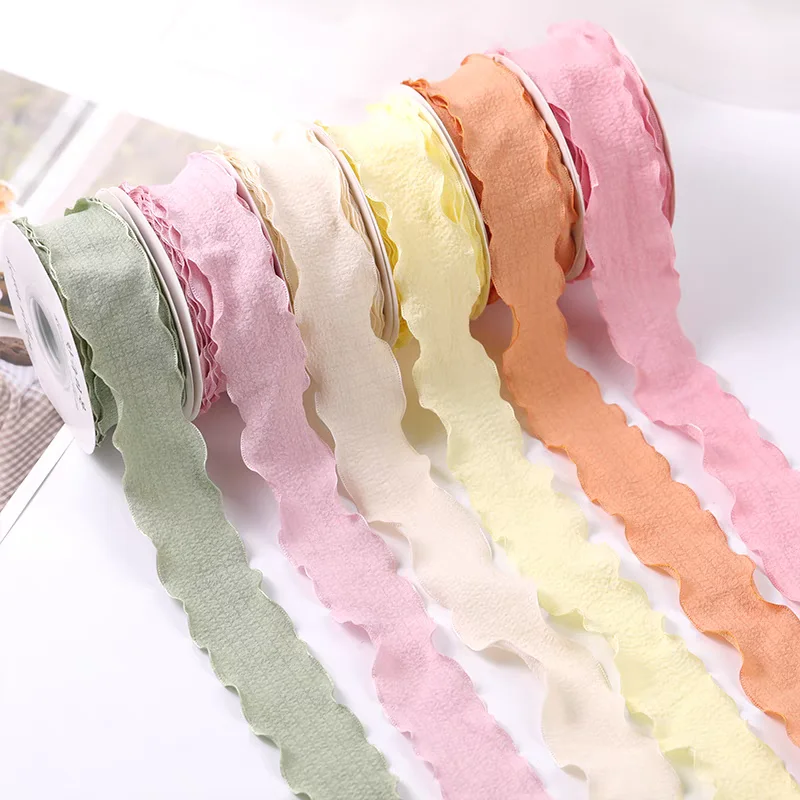 10 Yards/Roll 25mm Ruffle Lace Pleated Ribbon, Flower Bouquet Cake Packaging Ribbon, DIY Handmade Materials, Gift Ribbon