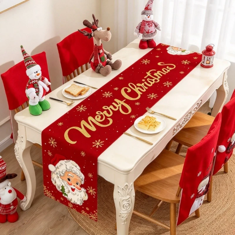 Santa Claus Christmas Table Runner Xmas Home Table Decoration Navidad Noel Gift New Year Tablecloth For Party Dinner Decor