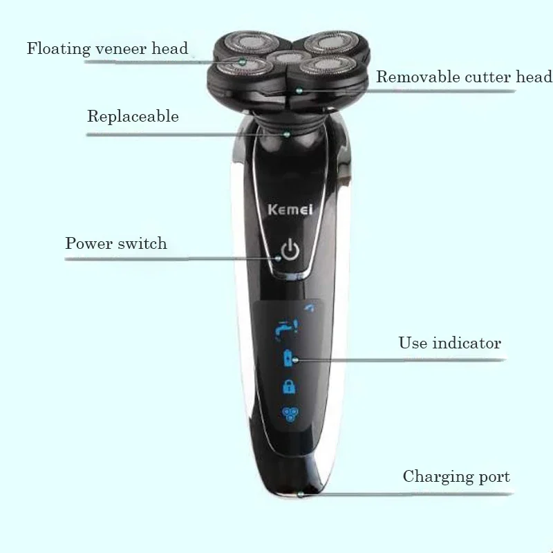 4-in-1 Men's Washable Electric Shaver Kit - Beard Grooming, Wet/Dry, Rechargeable & Bald Shaving