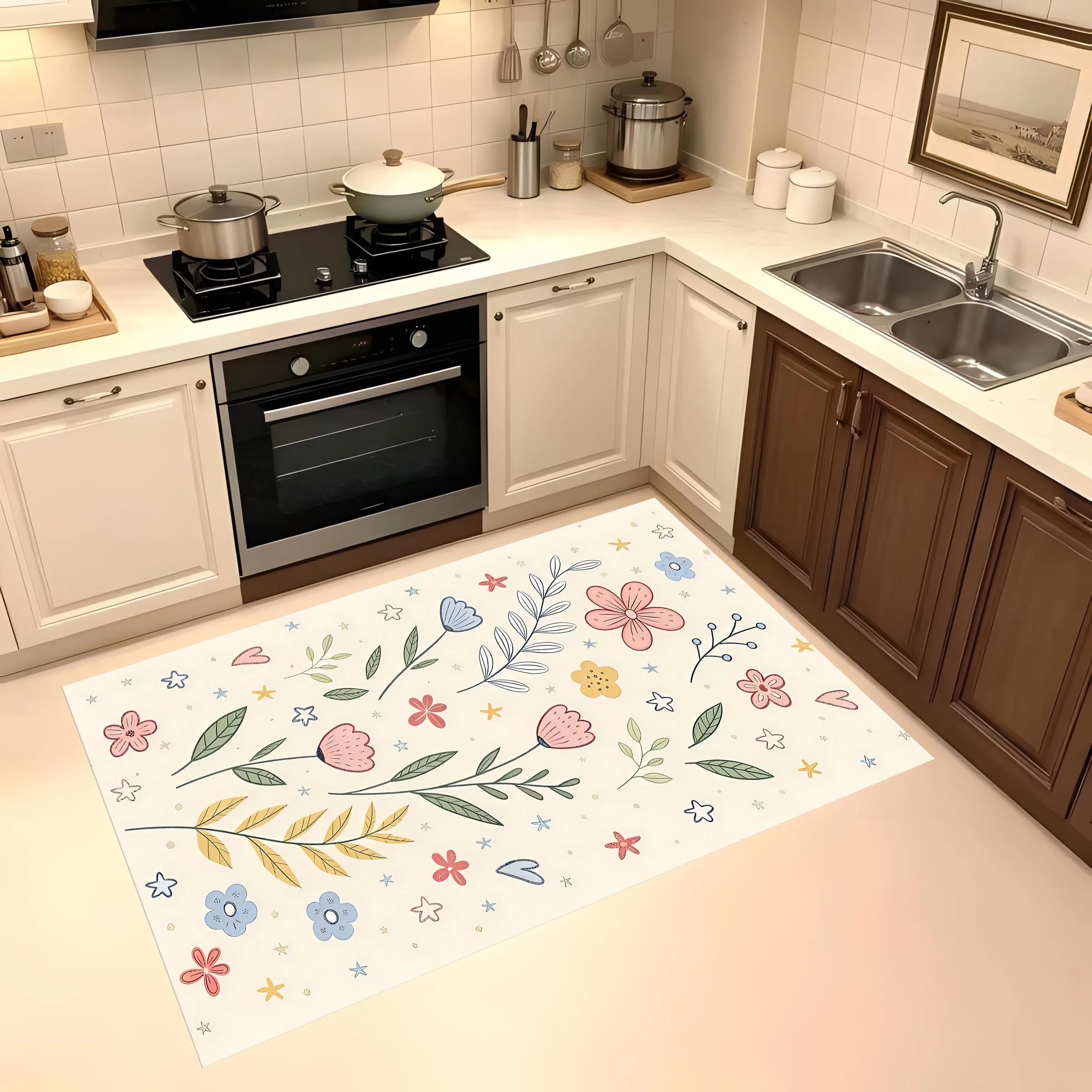 Hand-Painted Floral Area Rug Soft Skin-Friendly Velvet for Living Room Bedroom Home Decor