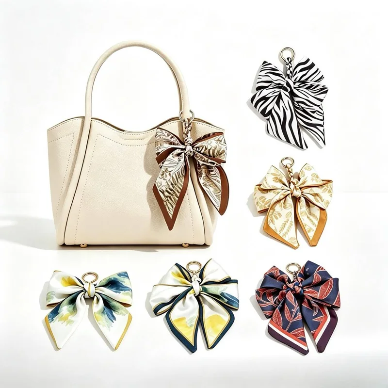 Silk Scarf Keychains Elegant DIY Bow Bag Chain Trendy Polyester Fashion Accessory With Butterfly Knot For Handbag & Purse