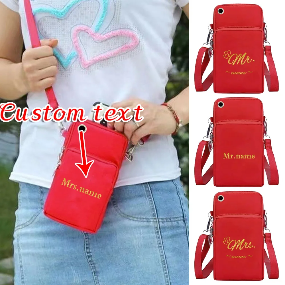 

Personalized Customization Name Red Mobile Phone Bag Sports Arm Bag Luggage Strap Crossbody Bag Handbag