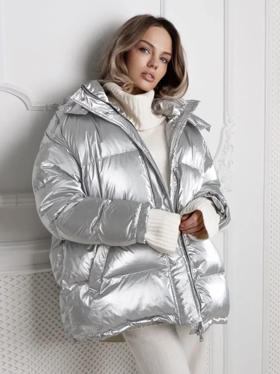 Bornladies Autumn Winter Thicken Warm Glossy Coat  Women\'s Fashion Sports  Puffer Coats   Loose Casual Bread Cotton Jacket