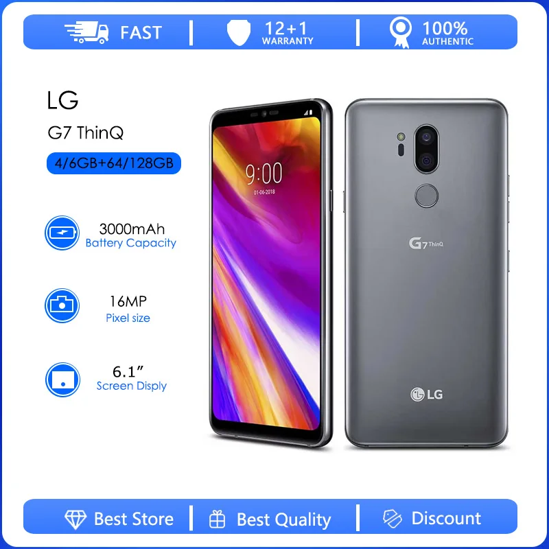 Original Unlocked LG G7 ThinQ G710N/G710ULM Single SIM 4GB RAM 64GB ROM 16MP 6.1'' 3000mAh Android 8.0 Smartphone