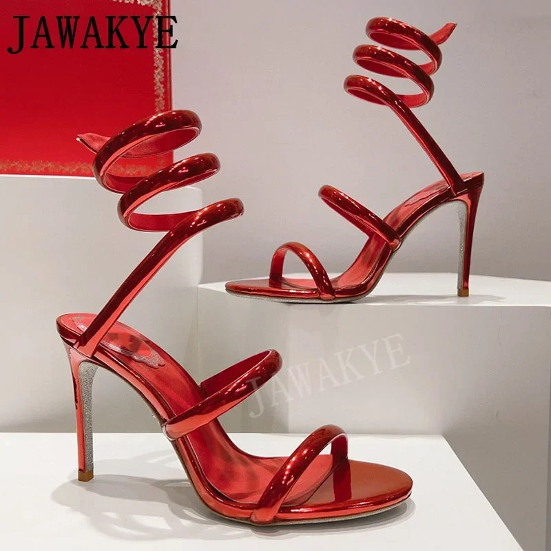 JAWAKYE Crystal Strappy Sandals Silver Glittery Sole Bridal Wedding High Heels Party Shoes Women's Brand Sexy Gladiator Shoes