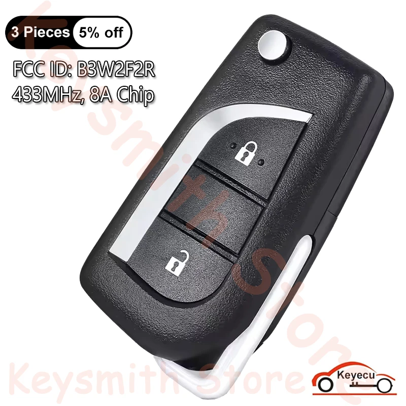 

KEYECU 2 Buttons 433.58MHz 434.42MHz 8A Chip for Toyota Aygo Avensis Yaris 2019+ Flip Remote Key Fob OEM Board FCC ID: B3W2F2R