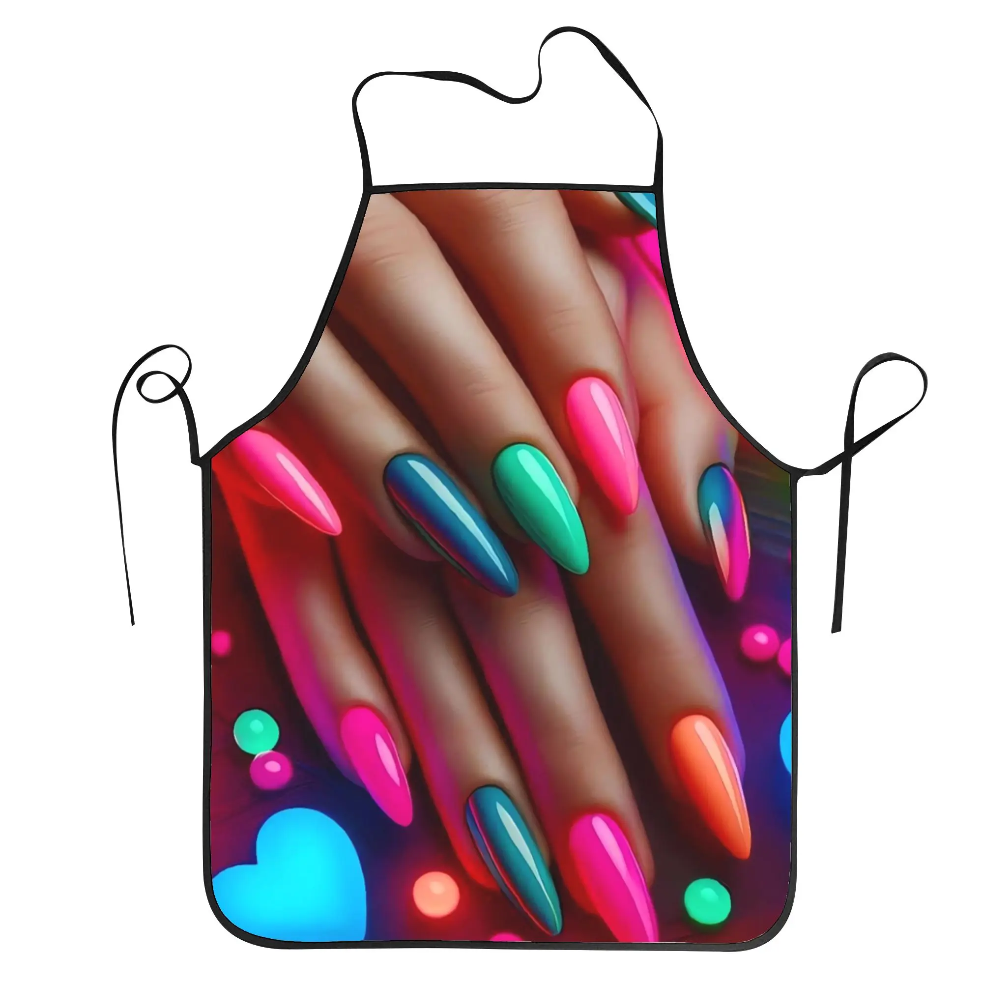 

Neon Multicolor Almond Nail Art Print Apron Home Barber Kitchen Accessories Cute Cooking Aprons without Pocket