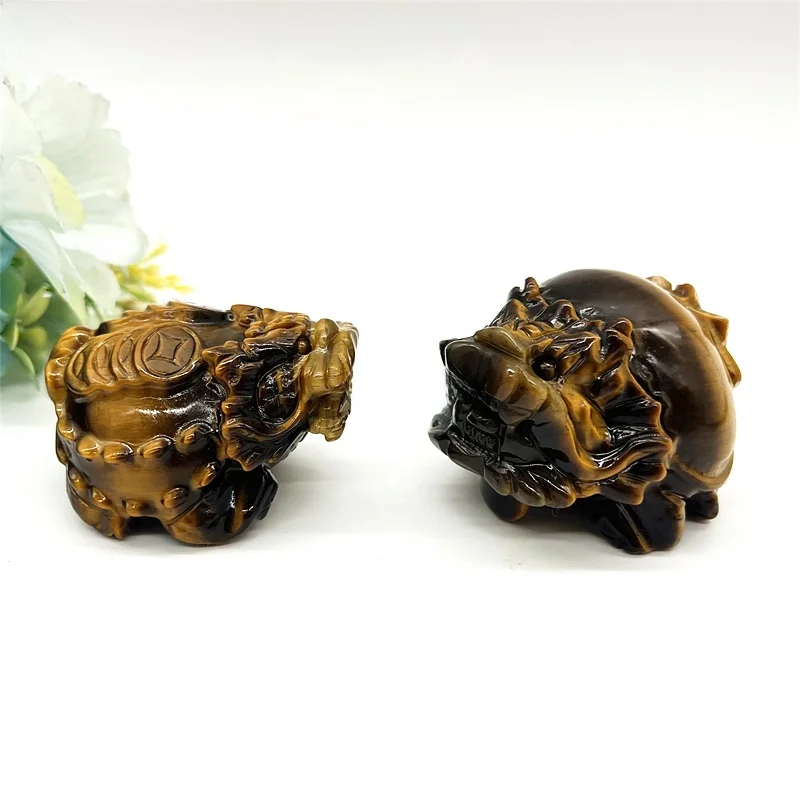 

l Strong Light Yellow Tiger Eye Stone Dragon Turtle Ornament Stone Carving Home Desktop Decoration Artistic Gift