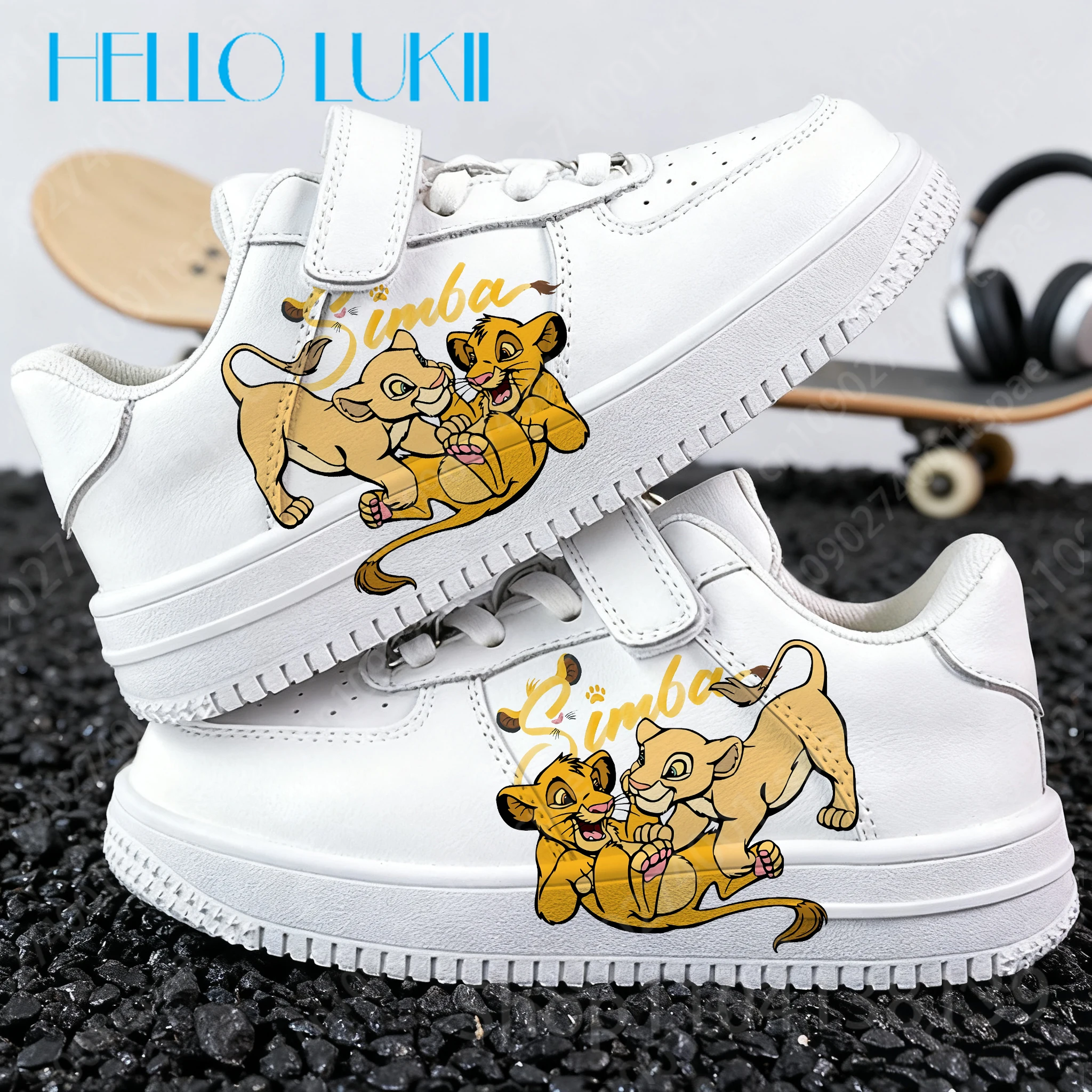 الكرتون نمط الأسد الملك الطباعة الأبيض الوالدين أحذية الأطفال بنين بنات الشباب امرأة الرجال طالب الأطفال بولي Leather الجلود حذاء كاجوال