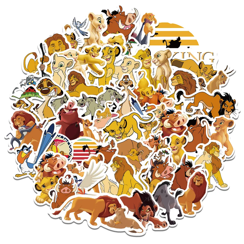 50PCS Disney Cartoon The Lion King Stickers Movie Anime Decal Skateboard Guitar Laptop Cute Kawaii Sticker Pack Kids Girl Toy