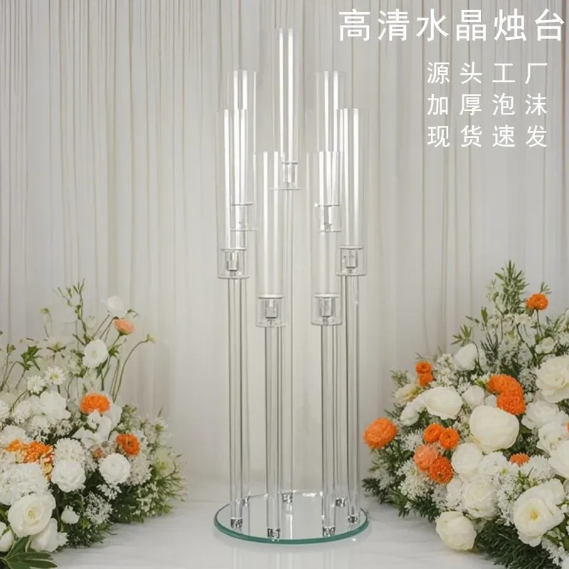 Guangyi Crystal Glass Candle Holder 7 Inch Wedding Table Centerpiece Decorative Tube Windshield for Ceremony Aisle Road Guide