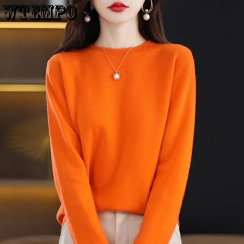 WTEMPO Women Sweaters Autumn Spring Warm Knitwears O-neck Long Sleeve Pullovers Solid Fashion Korean Bottoming Shirts Knit Tops