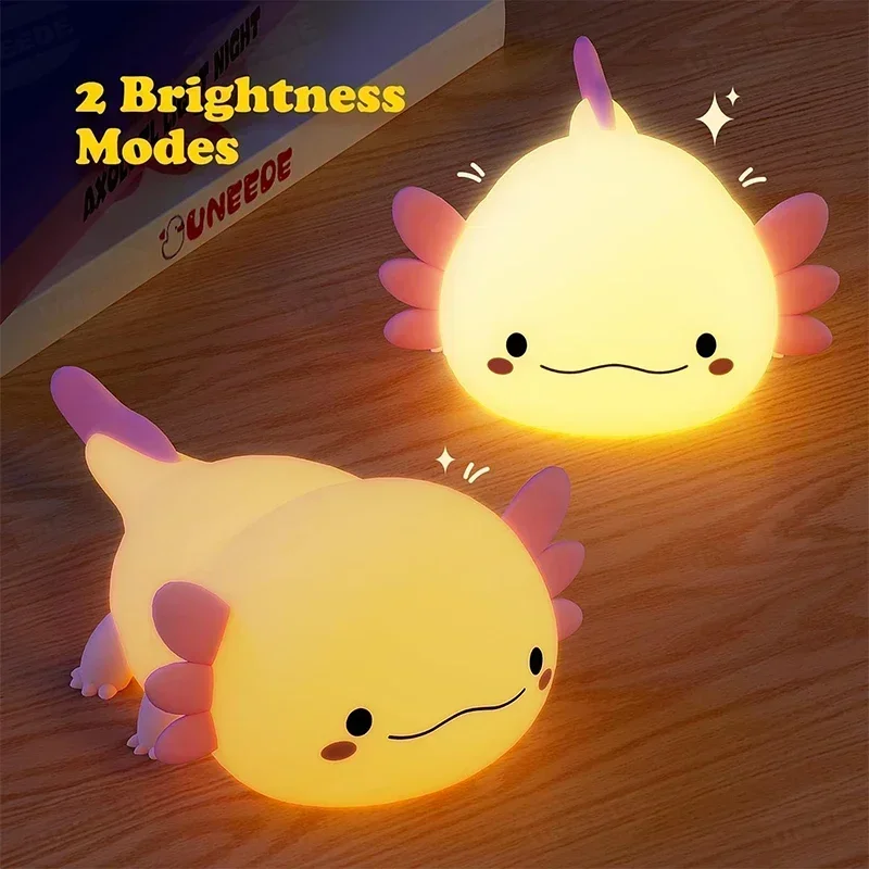 Cute Axolotl Night Light Silicone Nursery Sleeping Lamp Control Nightlights lampada da tavolo ricaricabile USB Baby Child