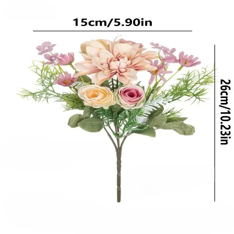 1PC Artificial Rose Flowers Wedding Home Bedroom Decor Bridal Bouquet Garden Fake Silk Dahlia Hydrangeas Vase For Board Outdoors