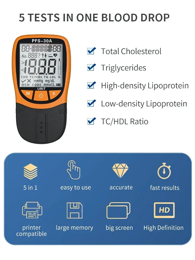 5 in1 TC/HDL/TG/LDL kan Lipid analizörü izleme toplam kolesterol trigliserin otomatik ev sağlık izleme