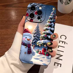Creative Winter Cute Snowman Christmas Tree Pattern Case For iPhone 17 16 Pro Max 15 14 13 12 11 XS XR 7 8 Plus 16E 17 Air Cover