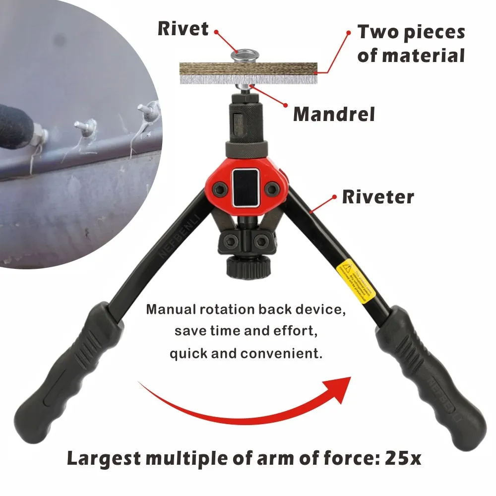 M3 M4 M5 M6 M8 M10 Klinknagelmoer Met Handschroefdraad Klinknagel Moeren Pistool BT-606 Dubbel Inzetstuk Handmatige Klinknagelpistool Klinknagel Klinknagel Gereedschap