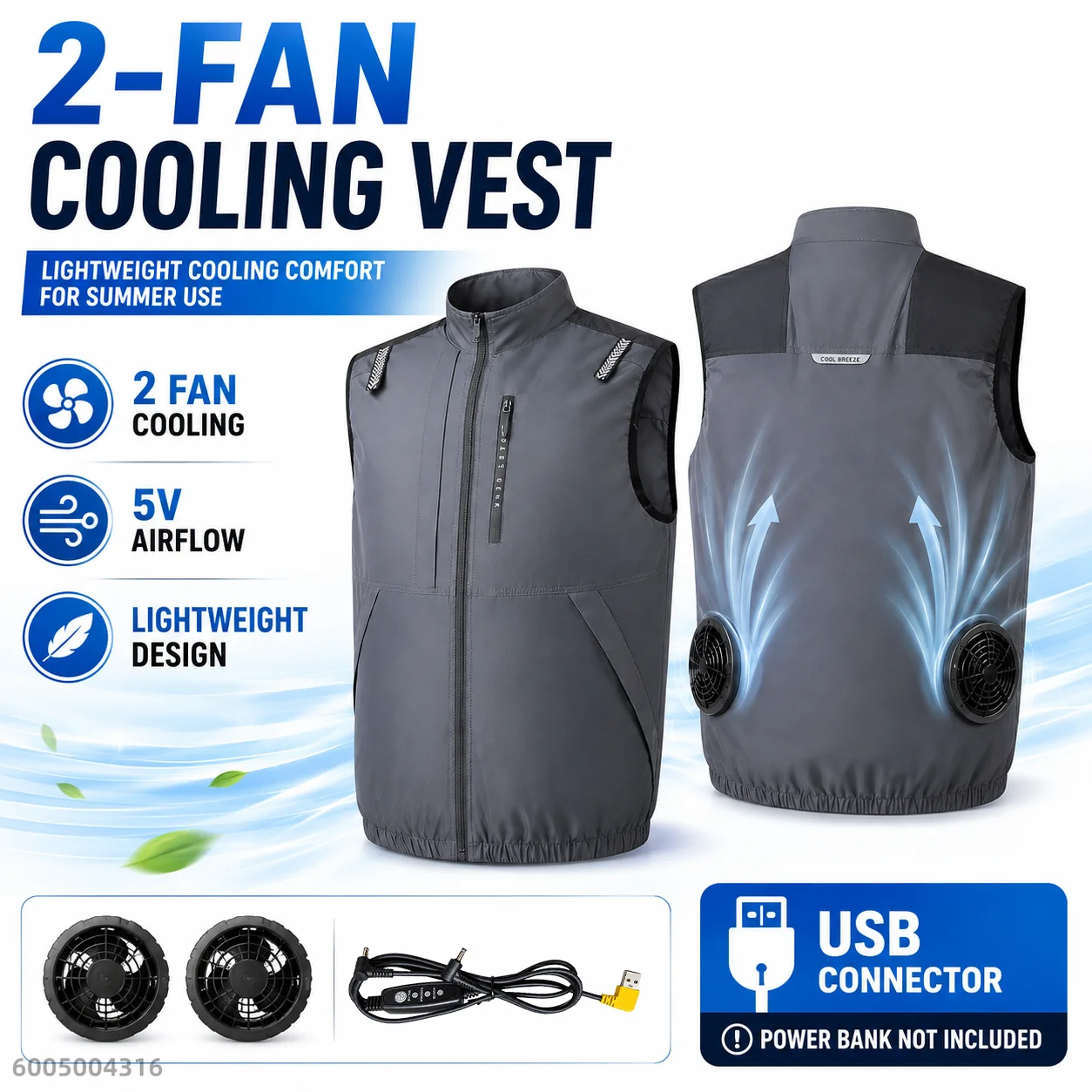 2/4 Fan Cooling Vest for Men Women Lightweight USB Airflow Workwear for Fishing Hiking Outdoor Sports Power Bank Not Included