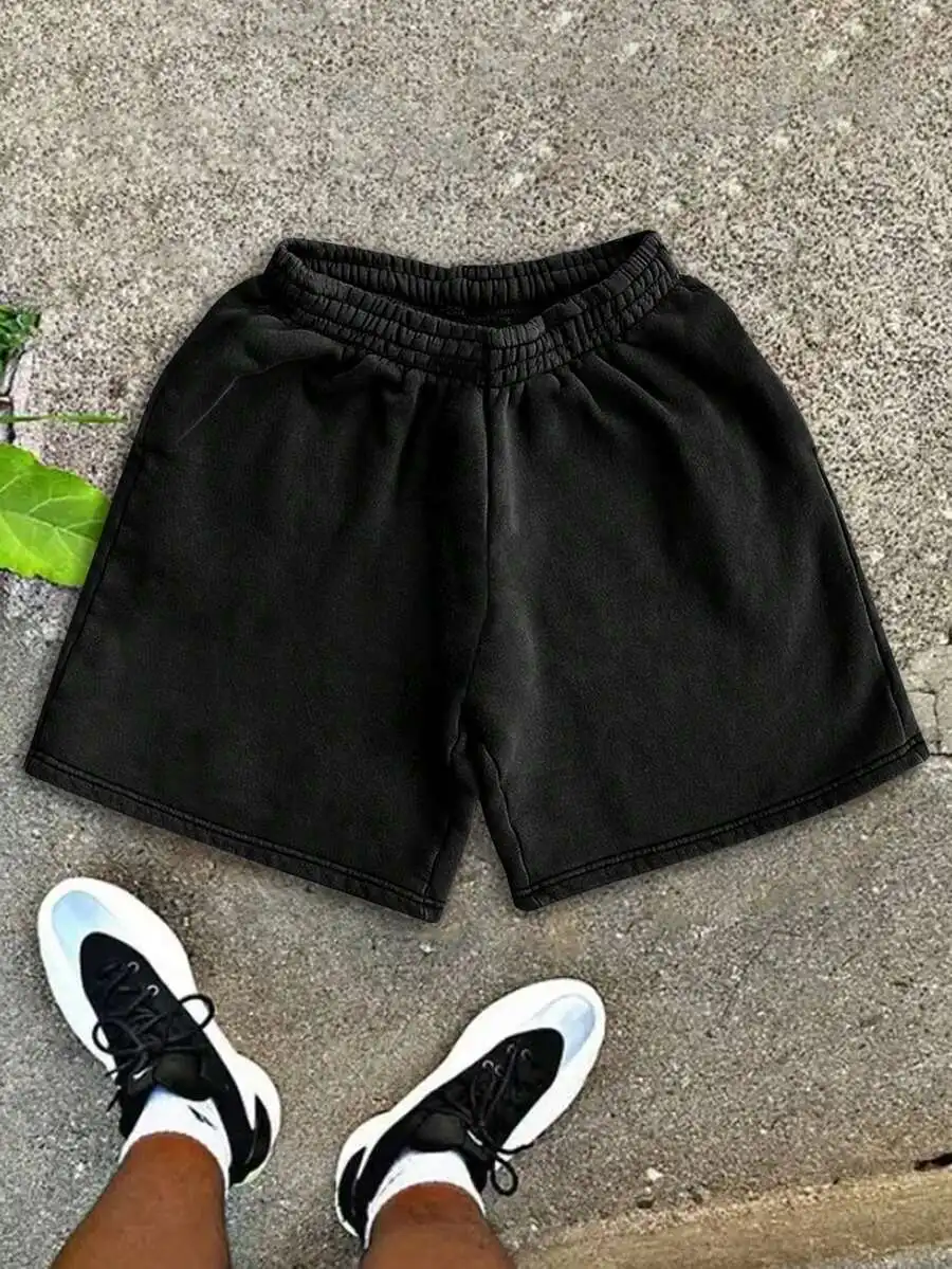 

Mens Loose Fit Casual Sport Shorts With Drawstring Waist And Pocket, Solid Color Design