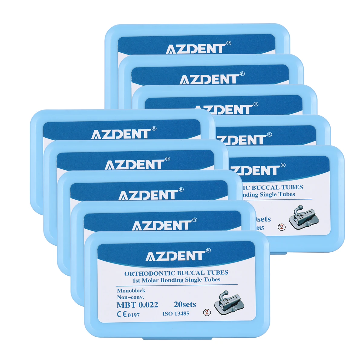 10 Boxen AZDENT Dental Orthodontic Buccal Tubes 1st Molar Bondable Monoblock 80 Stück/Box Nicht umwandelbare Einzeltuben Roth 0,022 – Detail 2