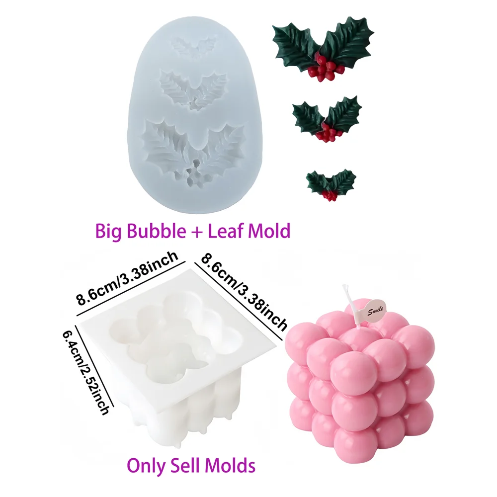 Weihnachten Holly Blatt Blase Kerze Silikon Form handgemachte Aromatherapie Gips Ton machen geformte Kerze Weihnachten Neujahr Geschenk Form – Detail 9