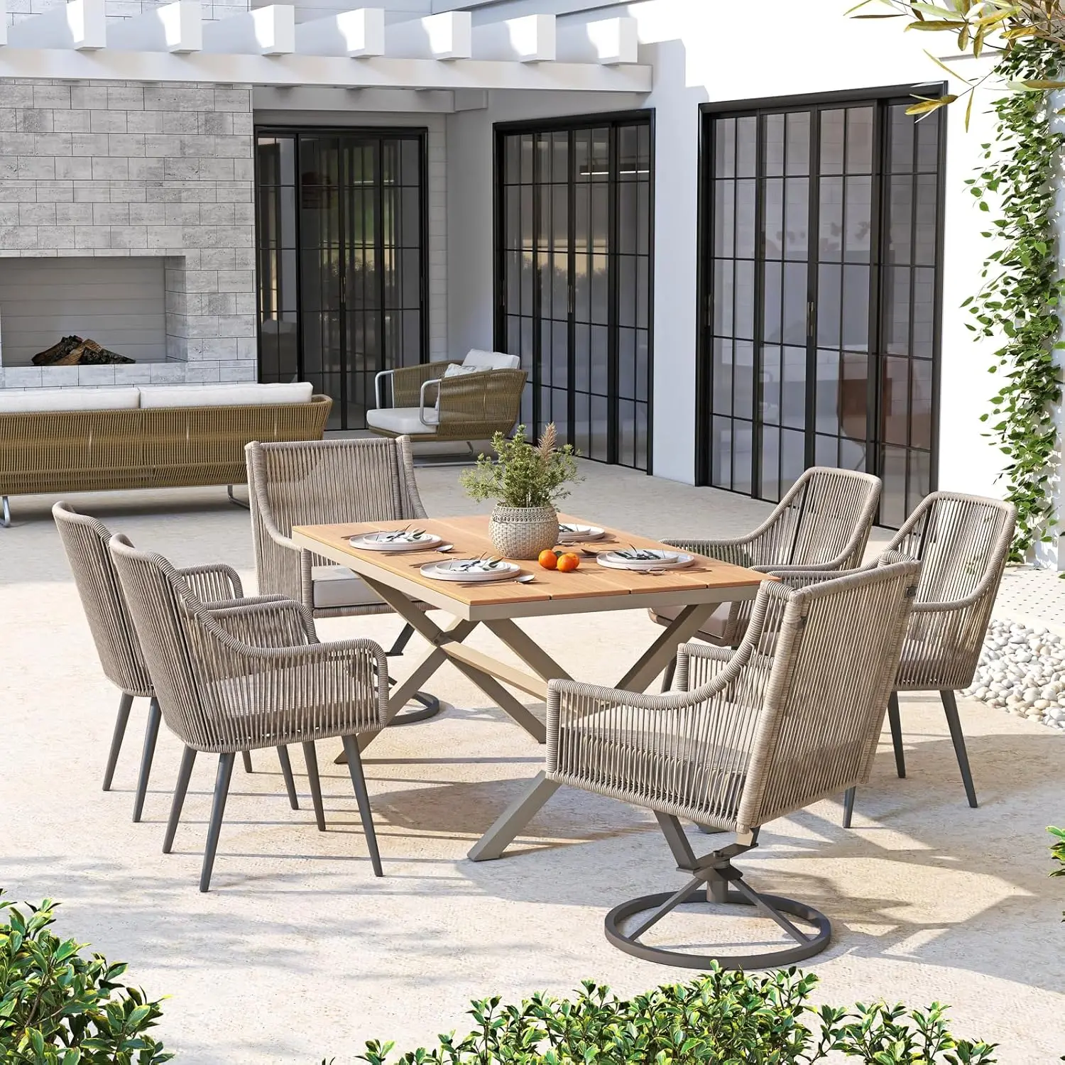 Patiorama Outdoor Swivel Dining Chairs Set of 4, Wicker All-Weather Rattan Chairs with Cushions for Lawn & Backyard