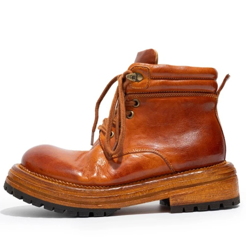 Italian Original Retro Horse Hip Leather Western Knight Boots Shoes for Men's Hand-sewn Genuine Leather England Women's Shoes