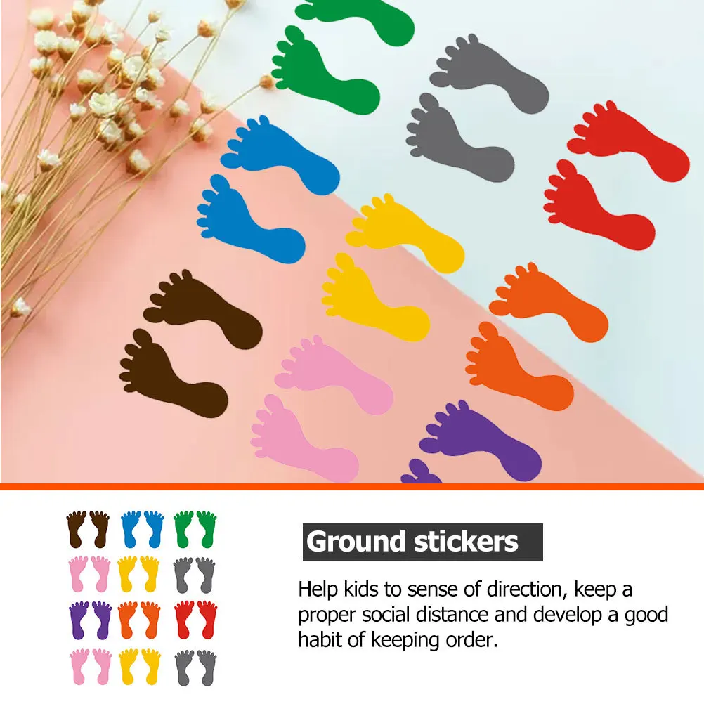 12Pairs Footprint Stickers Waterproof PVC Floor Decals School Kindergarten Kids Guide Social Distance Floor Stickers