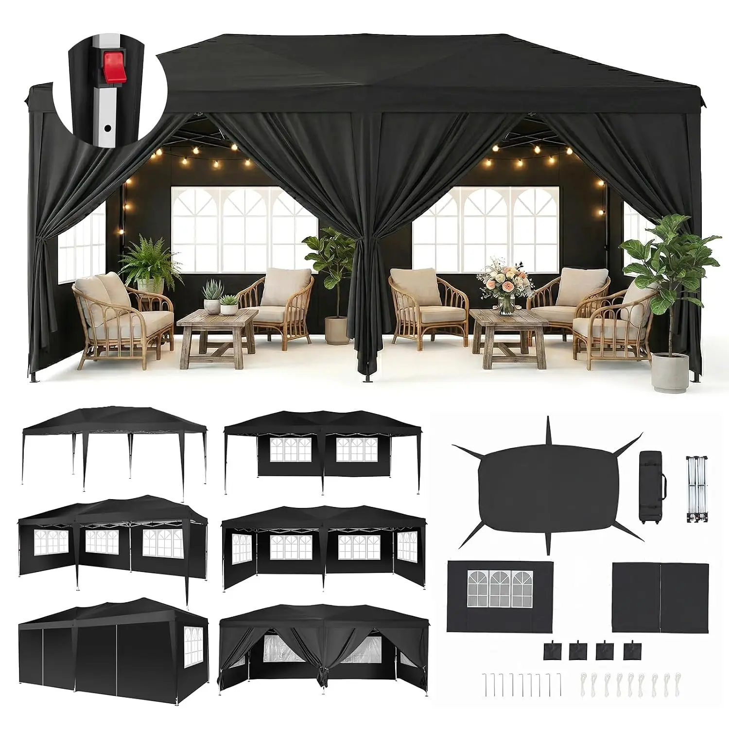 10x20 FT Party Tent,6 Sidewalls,2 Mosquito Mesh Screens