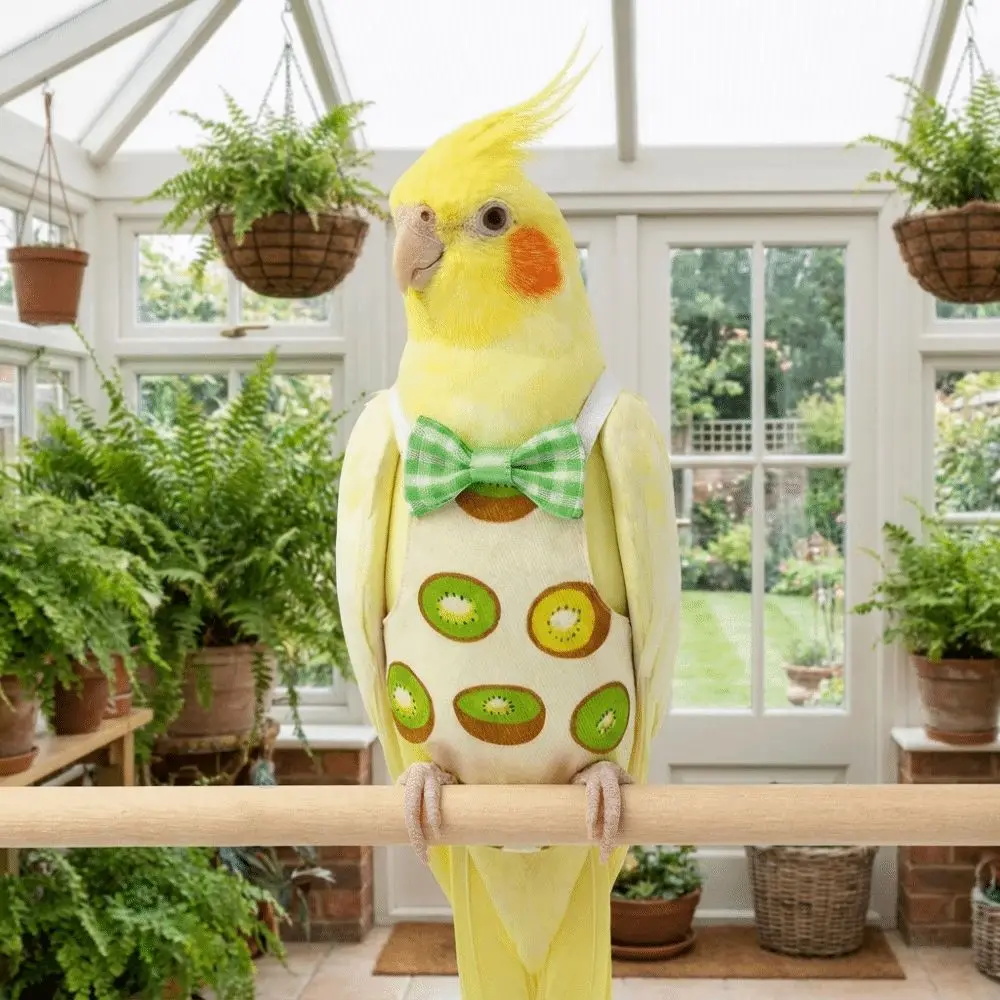 Adjustable Pet Parrot Diaper Breathable with Bowtie Bird Nappy Soft Fabric Fruit Pattern Bird Flight Suits Training