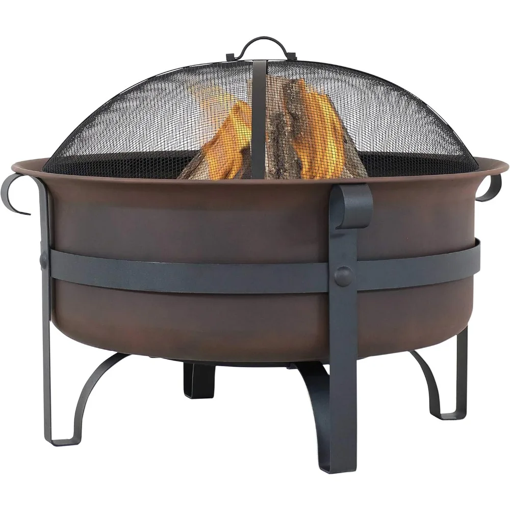 

29-Inch Wood-Burning Outdoor Fire Pit - Bronze Cauldron Wood Fire Pit for Outside - Includes Poker and Spark Screen
