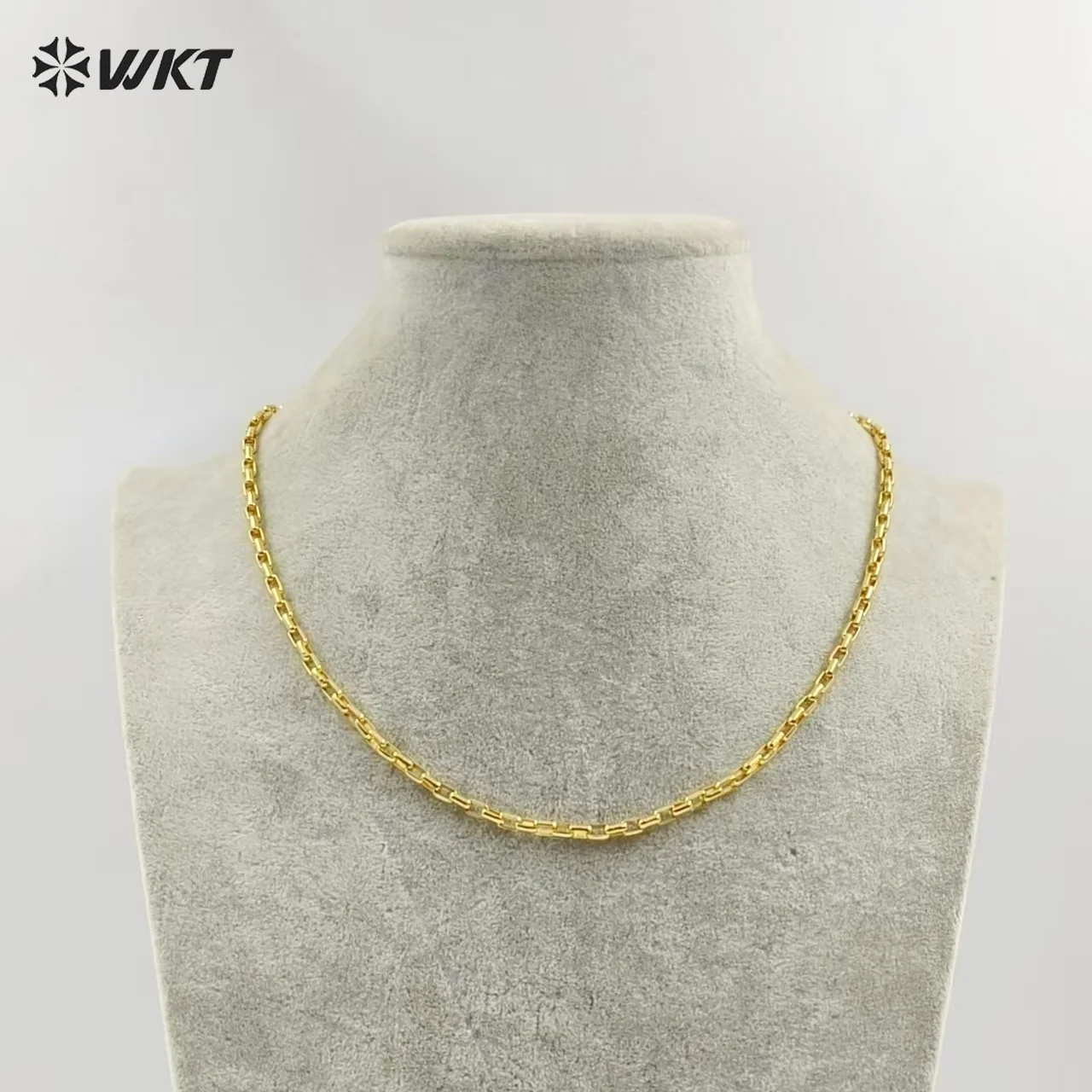 WT-BFN034 WKT High Quality Small Rectangle Stitching Chain Necklace Gold Plated Brass Chain Simple Style Ladies Jewelry