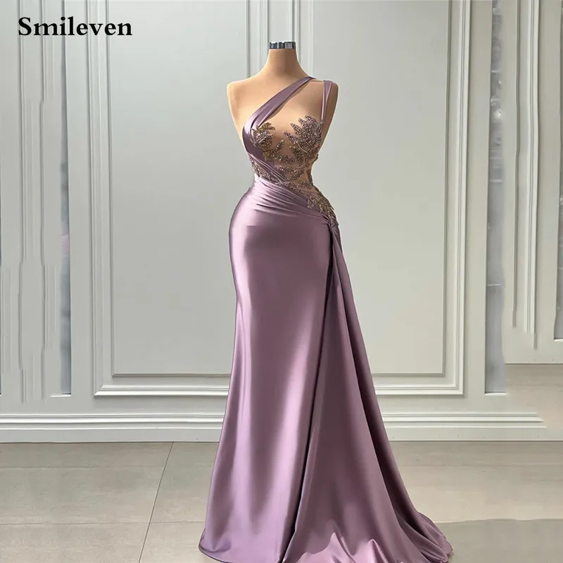 

Smileven Beaded Purple Mermaid Prom Dresses Evening Gowns Sleeveless Saudi Arabia Simple Wedding Party Dress 2023