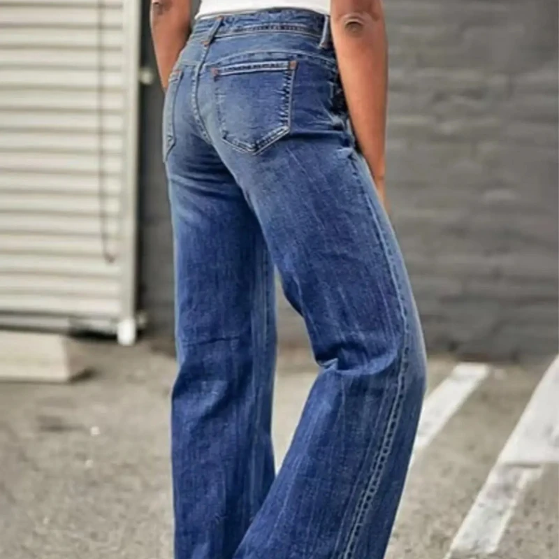 

Корейская гарячая мишка Ретро минималистичные джинсы Осенний тренд уличная средняя талия свободные висячие широкие ноги прямого кроя Длинные брюки женские