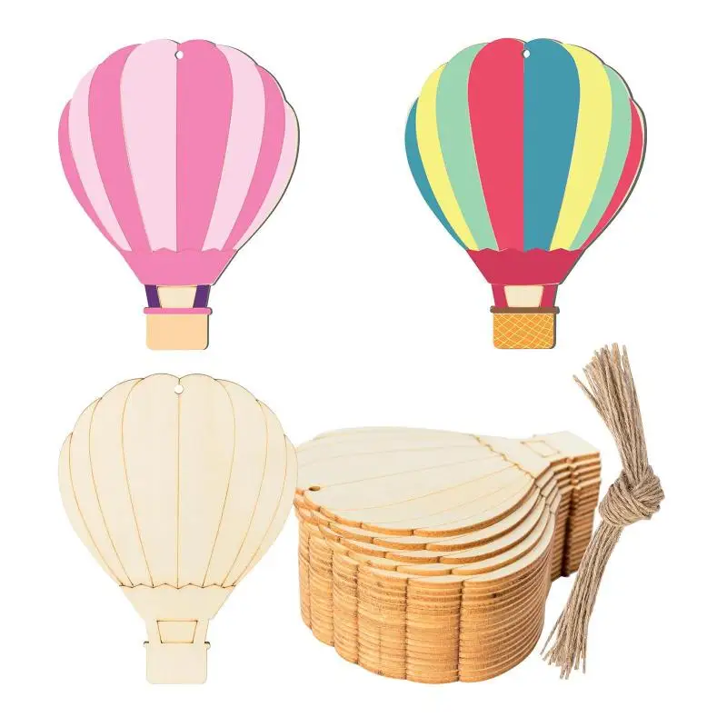 10pcs Unfinished Wooden Hot Air Balloon Cutouts Wooden Slices For DIY Crafts Home Decor Party Ornaments And Handmade Projects