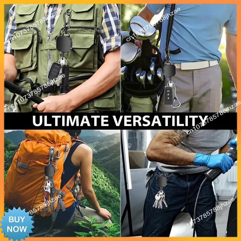 A10R Keychain Heavy Duty Metal ID Badge Holder Key Reel Carabiner Keychain With Belt Clip